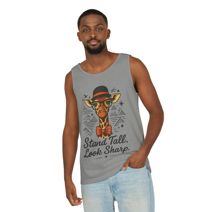 Giraffe Inspirational Tank Top, Stand Tall Look Sharp Shirt, Unisex Summer Apparel, Cute Animal Gift, Zoo Lover's Fashion