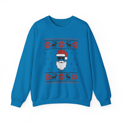 Cool Santa Men's Sweatshirt, Funny Knit Look Pullover, Retro Christmas Sweater Style