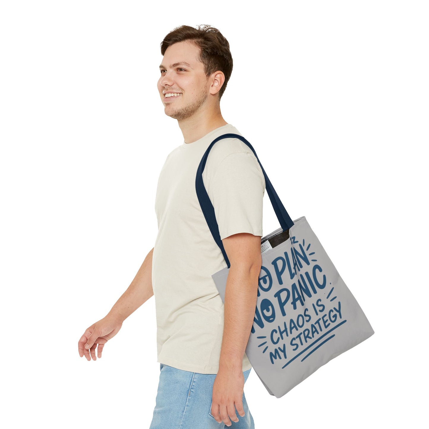 Funny Quote Tote Bag, Reusable Grocery Bag, Gift for Students, Beach Tote, Everyday Tote, Chaos Strategy Bag, Unique Shopping Bag