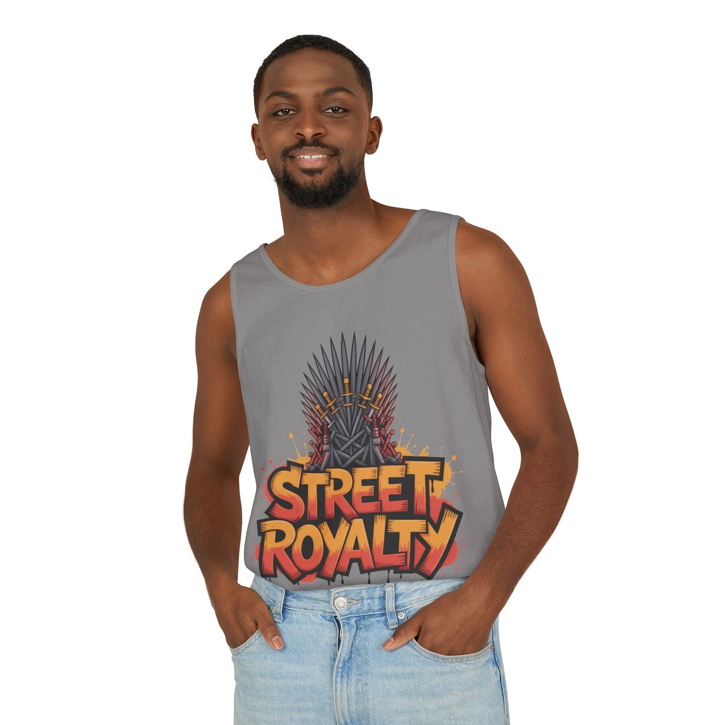 Street Royalty Men's Tank Top, Graffiti Crown Graphic Muscle Shirt, Urban Streetwear Sleeveless Skate Style