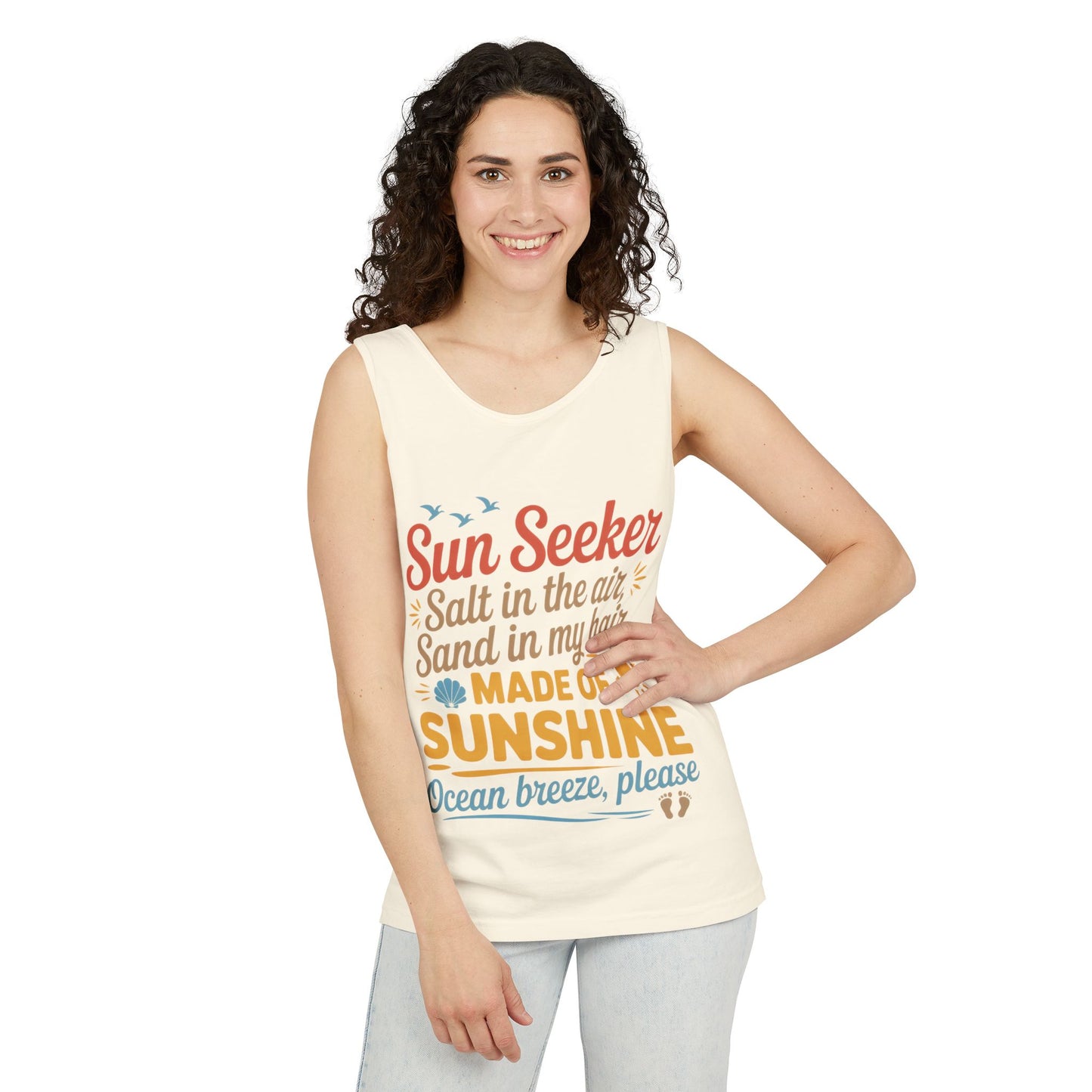 Sun Seeker Summer Quote Tank Top, Made of Sunshine Beach Vibes Tee, Ocean Breeze Please Tank Top for Women, Salt in the Air Sand Top