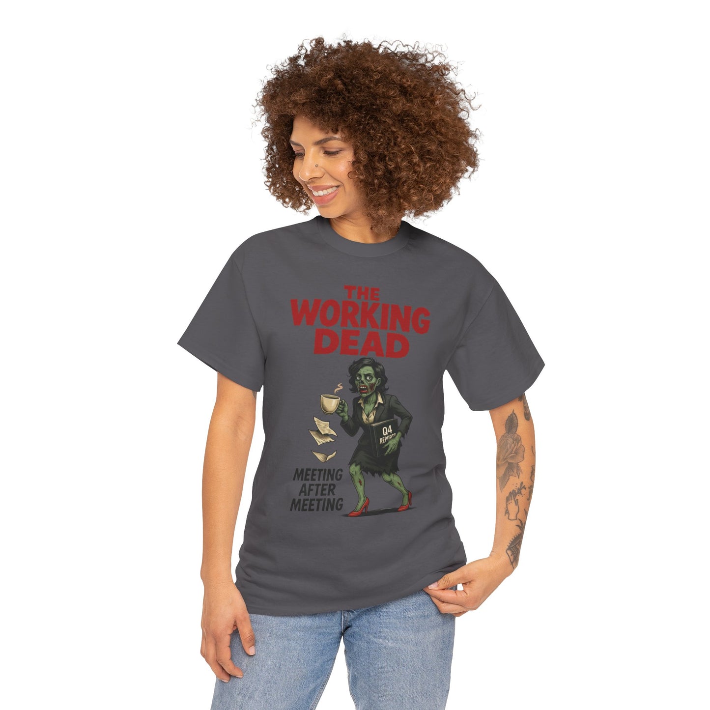 The Working Dead Women's Zombie Funny Office T-Shirt, Meeting Humor Tee, Zombie Work Top, Halloween Work Tee