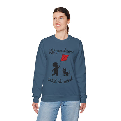 Dream Big Womens Crewneck Sweatshirt, Inspirational Gift, Cozy Lounge Wear, Cat Lover's Apparel, Kid's Motivation Sweatshirt