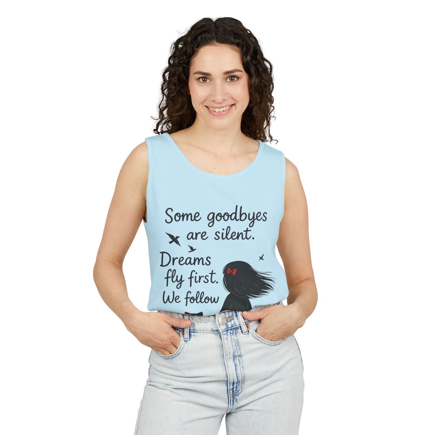 Minimalist Tank Top, Womens Tank, Girl & Cat Art Print, Emotional Lightweight Summer Shirt,  Inspirational Apparel, Cat Lover Gift