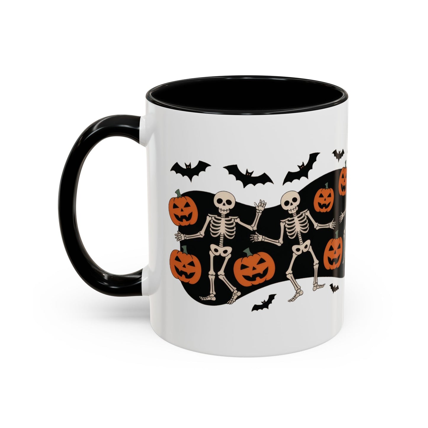 Dancing Skeletons Halloween Mug, Funny Spooky Pumpkin Coffee Cup, Cute Skeleton Dance Mug, Festive Fall Gift, Accent Coffee Mug (11, 15oz)