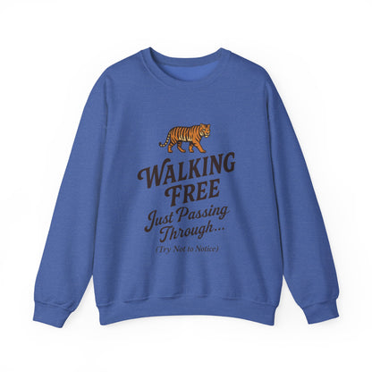 Funny Tiger Mens Crewneck Sweatshirt - Walking Free Cozy Wild Animal Pullover - Motivational Sweatshirt, Inspirational Apparel
