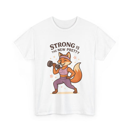 Strong is the New Pretty Tee, Inspirational T-Shirt, Fitness Apparel, Gift for Her, Motivational Top, Cute Fox Design, Womens Gym T-Shirt