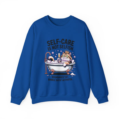 Womens Crewneck Sweatshirt, Self-Care Cat Shirt, Funny Cat Tee, Relaxing Kitty Graphic, Self Care Is Not Selfish Womens Sweatshirt