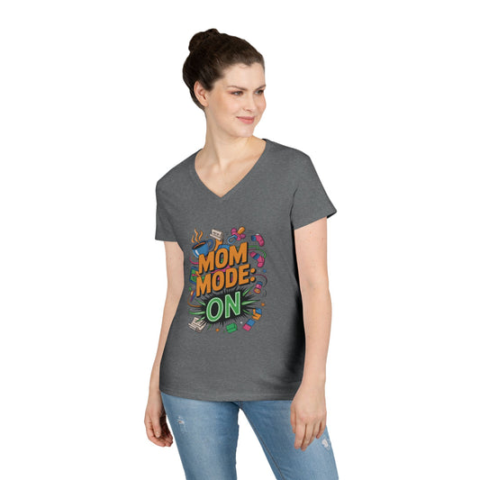 Mom Mode On Ladies V-Neck T-Shirt, Gift for Mom, Mother's Day Gift, Mother's Day Humor T-Shirt, Cute Mama Life Graphic Tee