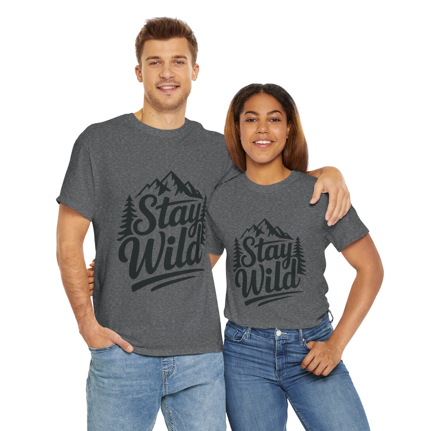 Stay Wild Adventure Tee, Unisex Heavy Cotton Tee for Nature Lovers, Camping, Hiking, Gifts for Outdoorsy Friends, Nature Graphic Tee