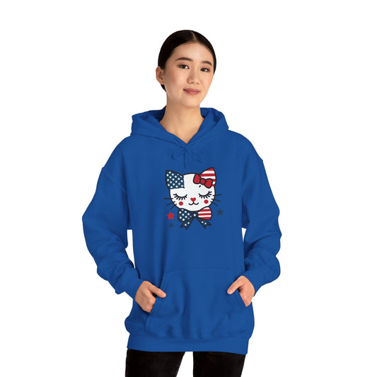 Cute Cat Patriot Women's Hoodie, Women's Heavy Blend Sweatshirt, Gift for Cat Lovers, 4th of July Apparel, Perfect for Independence Day