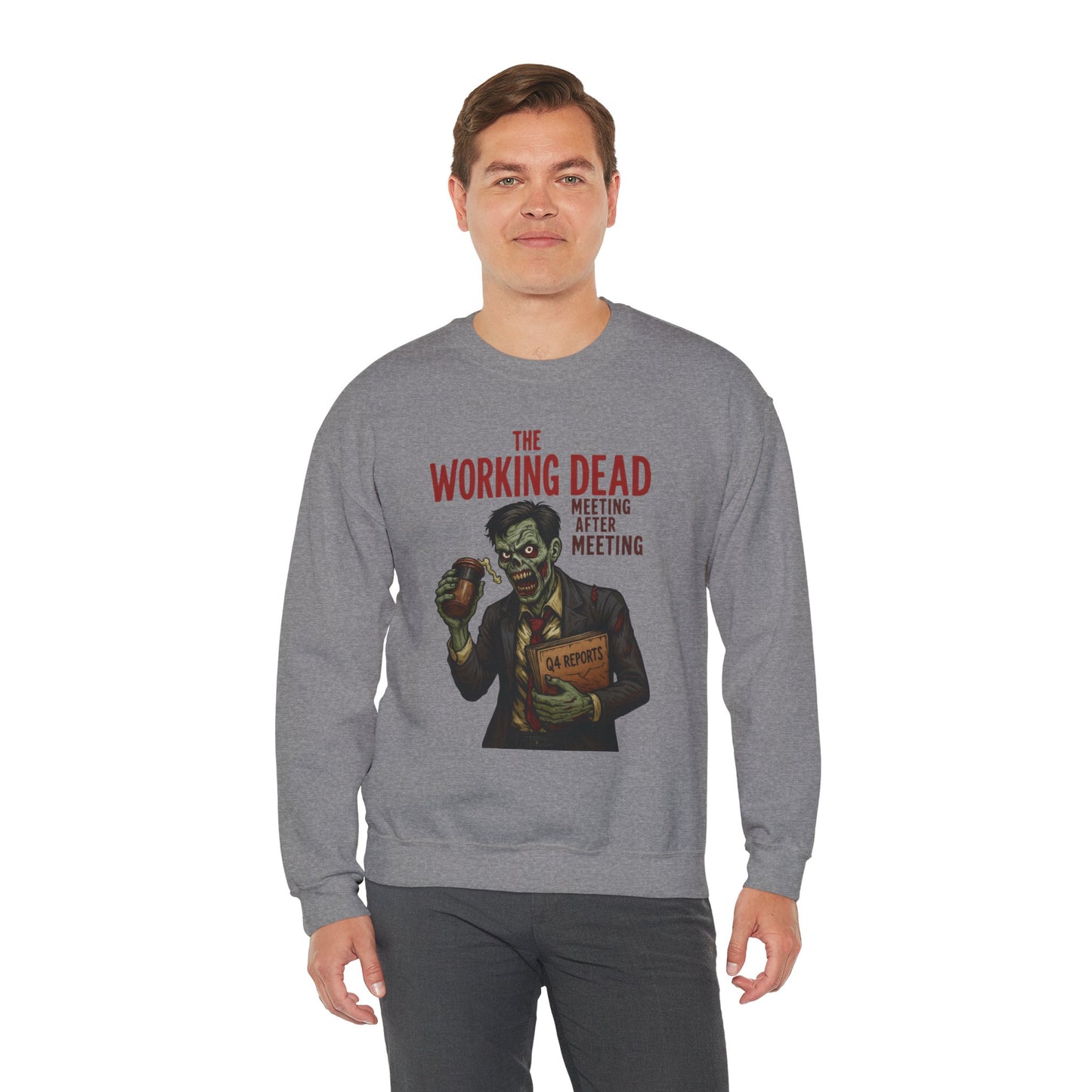 The Working Dead Men's Funny Zombie Sweatshirt, Office Humor Crewneck, Halloween Work Top