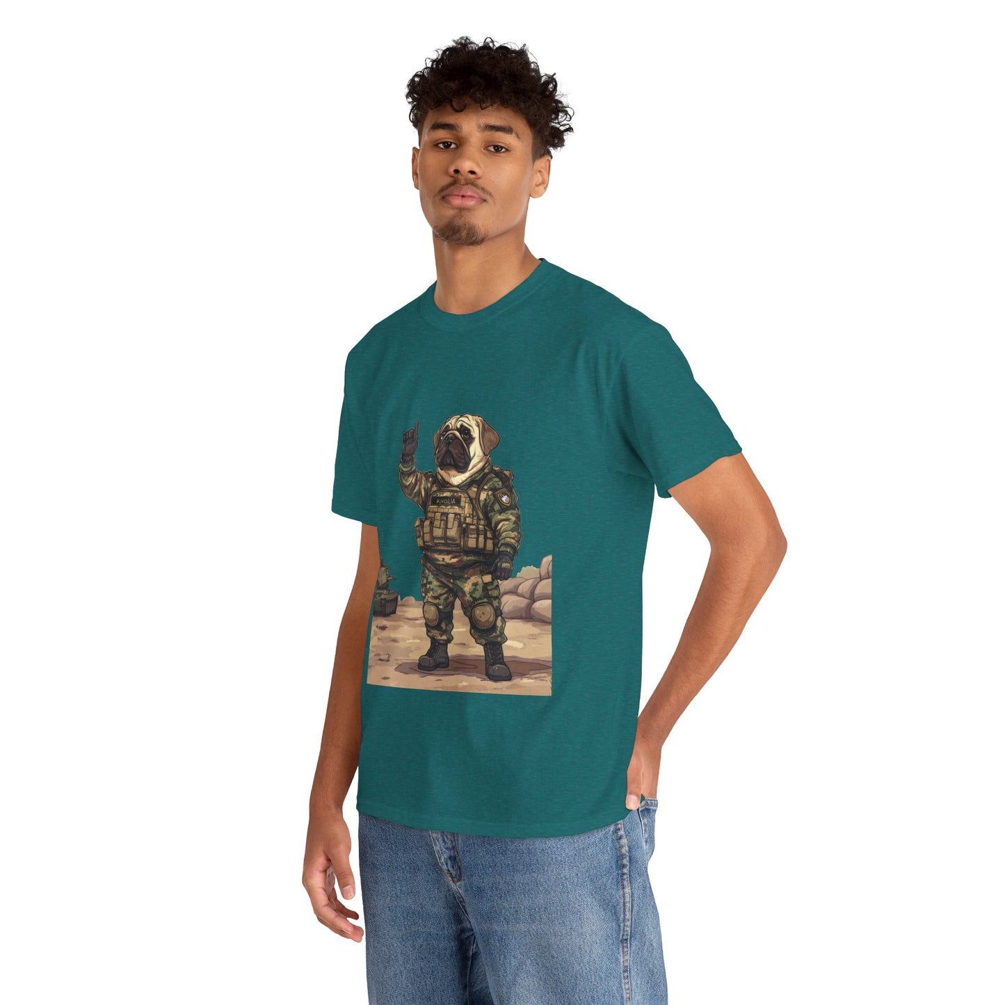 Cute Army Bulldog Tee, Funny Dog Army Pug Men's Heavy Cotton Tee, Pet Lovers Gift, Military Humor Clothing, Dog Dad T-Shirt