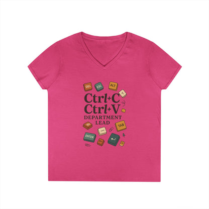 Tech Savvy Ladies' V-Neck T-Shirt, Funny Coding Tee, Programmer Gift, Office Humor Top, CTRL C V Shirt, Work From Home Clothes