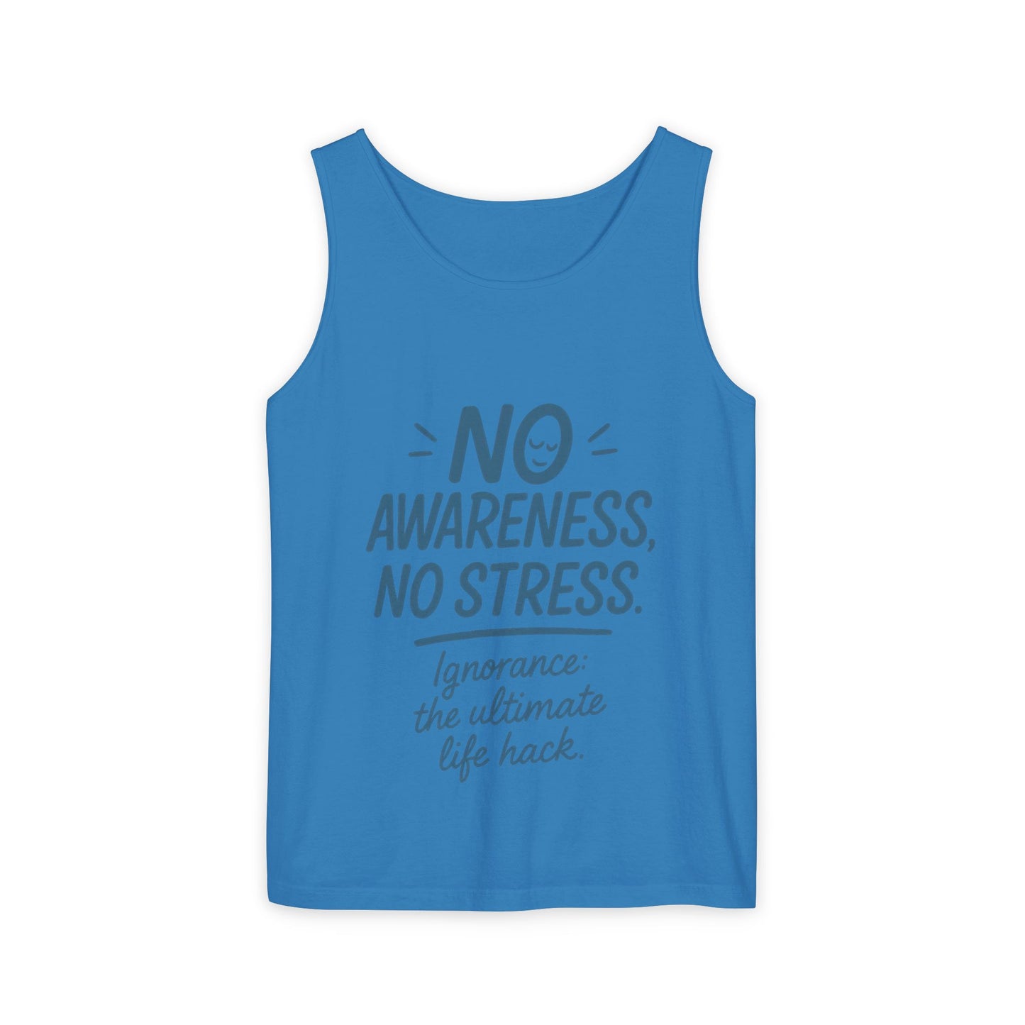 Womens No Awareness Racerback Tank Top, Funny No Stress Quote, Ignorance Life Hack, Workout Sleeveless Shirt, Motivational Shirt, Yoga