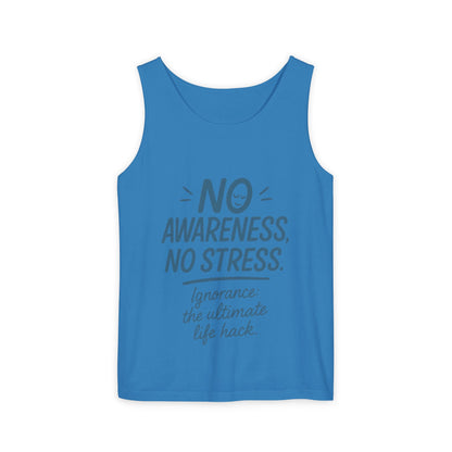 Womens No Awareness Racerback Tank Top, Funny No Stress Quote, Ignorance Life Hack, Workout Sleeveless Shirt, Motivational Shirt, Yoga