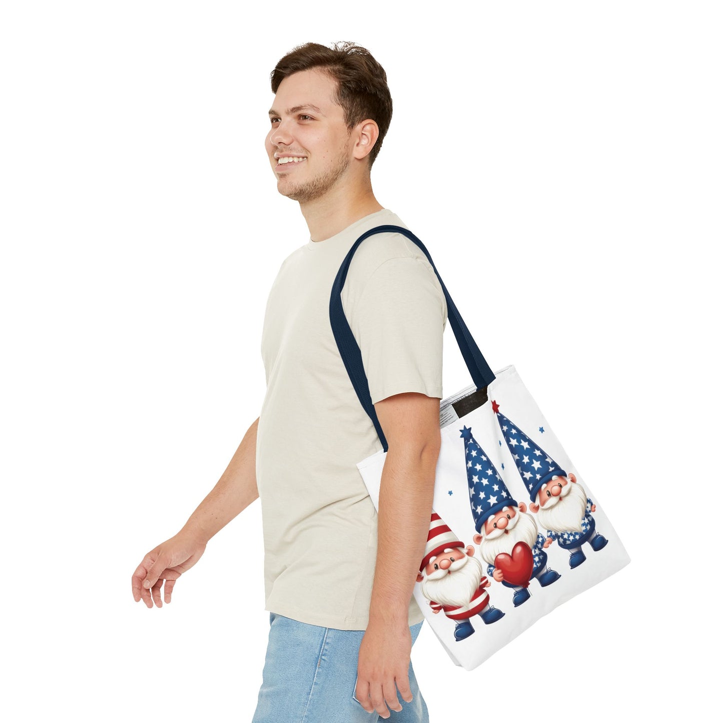 Patriotic Gnome Tote Bag, Stars and Stripes Reusable Grocery Bag, Cute Gnome Summer Bag, Holiday Gift Tote, Eco-Friendly Shopping Bag