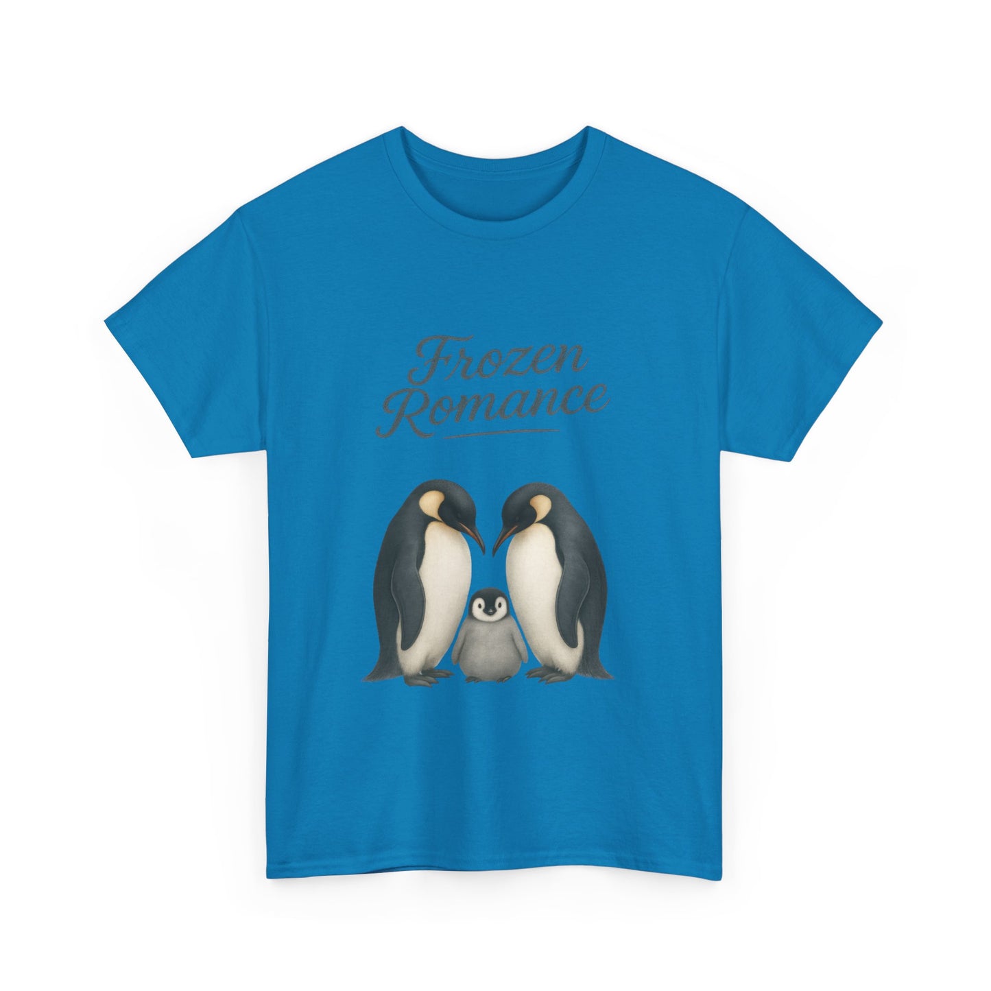 Womens Heavy Cotton Tee, Womens Frozen Romance Penguin T-Shirt, Cute Animal Graphic Tee, Love Birds Shirt Gift