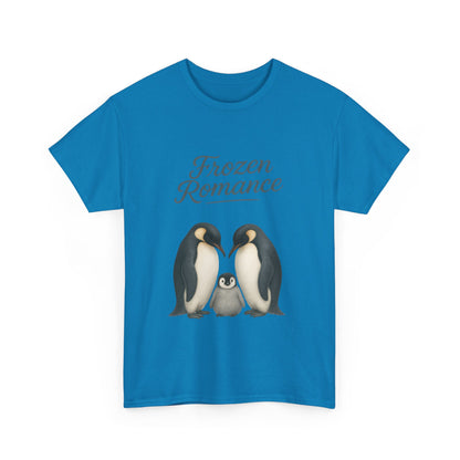 Womens Heavy Cotton Tee, Womens Frozen Romance Penguin T-Shirt, Cute Animal Graphic Tee, Love Birds Shirt Gift