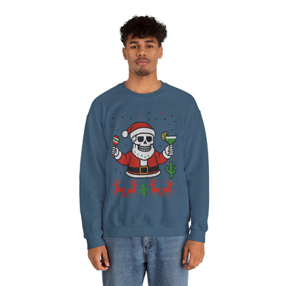Skeleton Santa Ugly Christmas Sweatshirt for Men, Funny Margarita Holiday Jumper