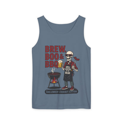 Halloween BBQ Men's Tank Top, Brew Boo & BBQ Skeleton Grill Master, Funny Dad Gift, Grill Master Top, Funny Skeleton Top