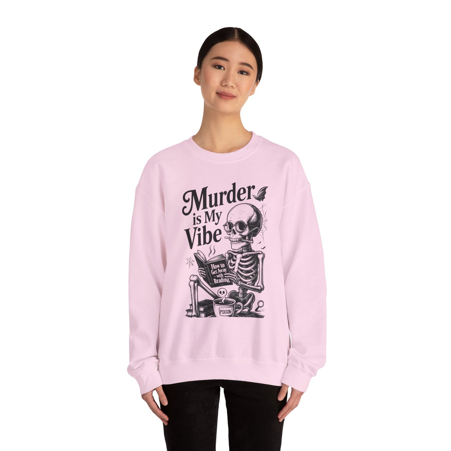 Womens Murder is My Vibe Crewneck Sweatshirt, Cozy Gift for Halloween, Unique Sweatshirt, Skull Graphic, Fall Fashion, Unisex Pullover