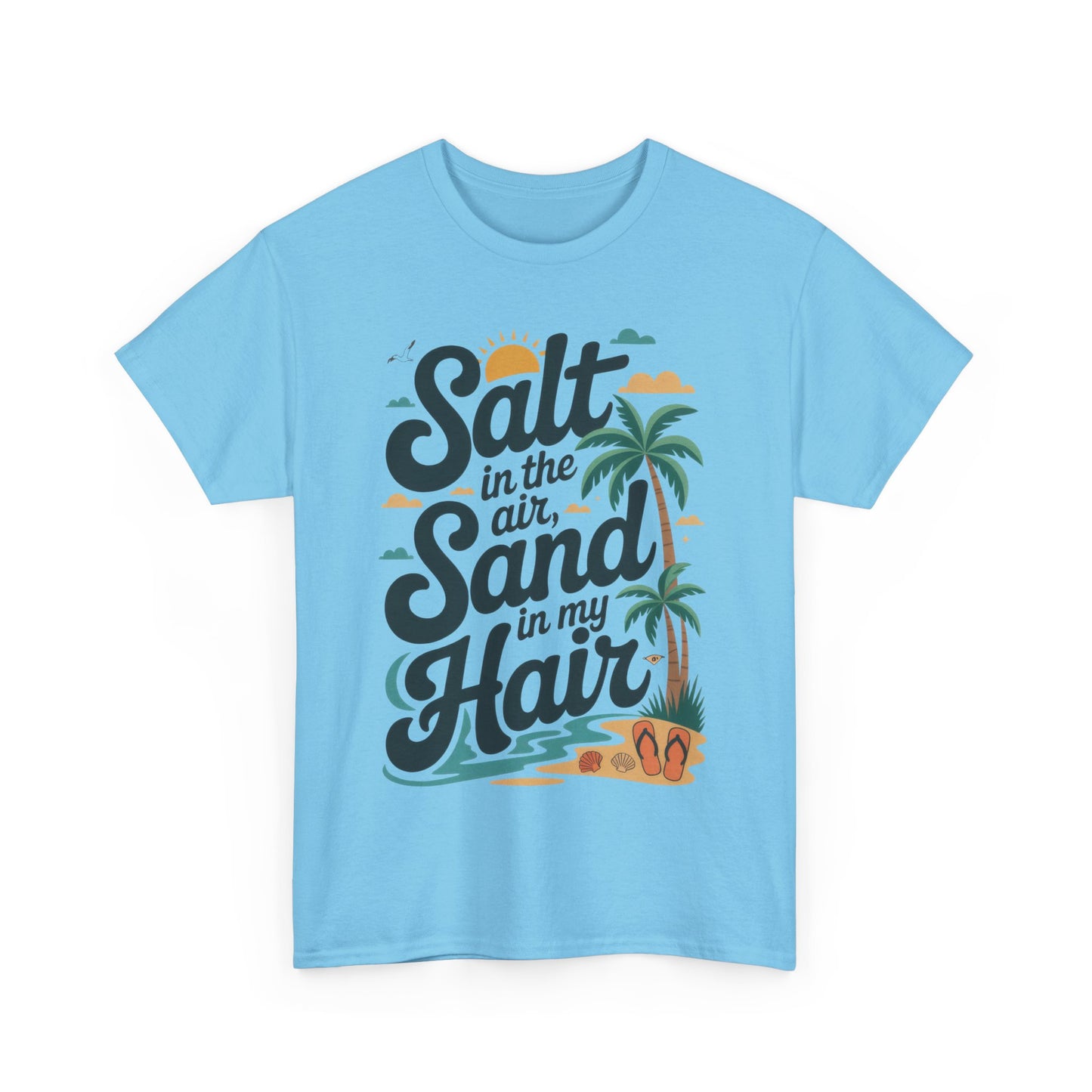 Salt in the Air Sand in My Hair Shirt, Beach Summer Vibes Graphic T-Shirt, Tropical Ocean Palm Design, Ocean-Themed Shirt, Gift Beach Lovers
