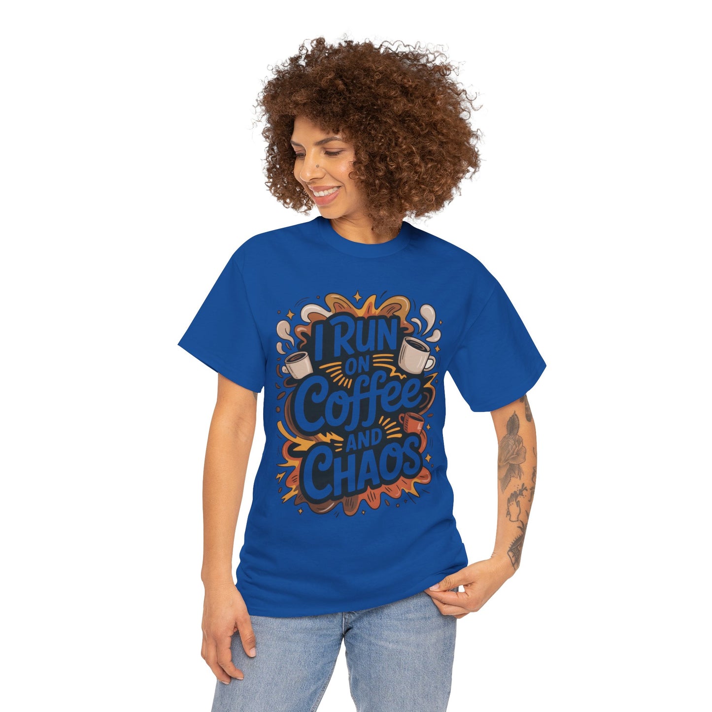 Run on Coffee and Chaos Tee, Unisex Cotton T-Shirt, Coffee Lover Gift, Casual Wear, Perfect for Relaxing Days