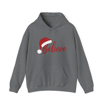 Believe Christmas Women's Hoodie, Minimal Santa Hat Holiday Sweatshirt for Women