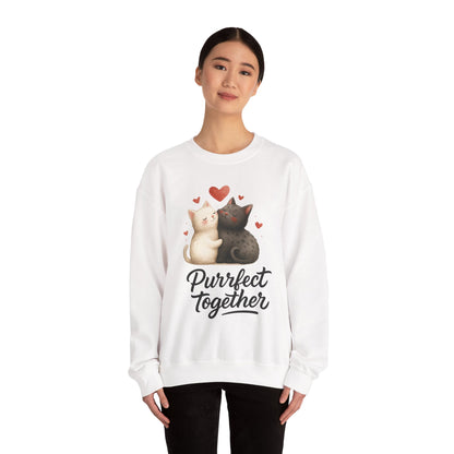 Cute Cat Couple Womens Sweatshirt, Purrfect Together Sweater, Gift for Cat Lovers, Cozy Crewneck for Valentine's Day, Animal Lover Apparel