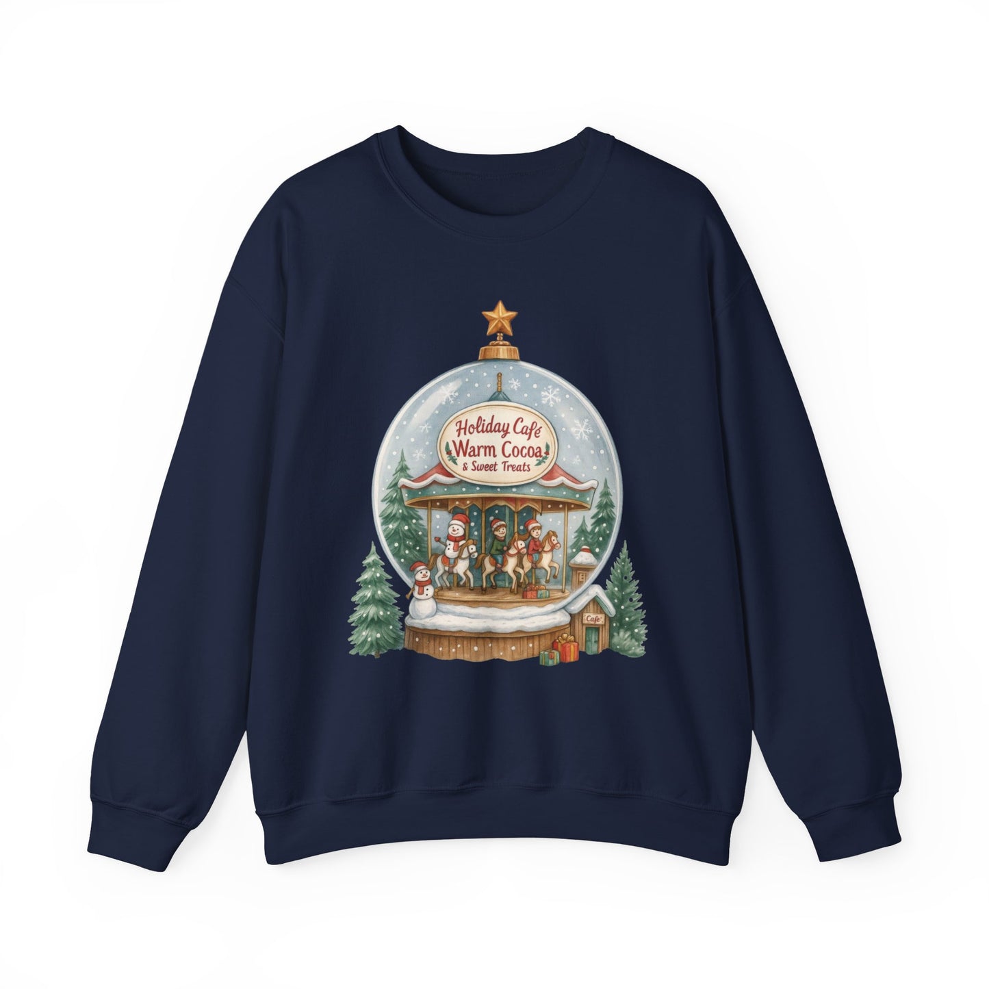 Holiday Café Christmas Sweatshirt, Warm Cocoa Snow Globe Pullover