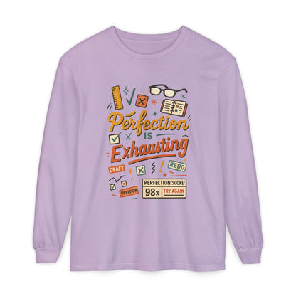 Stress Relief Long Sleeve Tee, Perfect for Perfectionists, Humorous Gift, Back-to-School, Gift for Graduates, Motivational Apparel