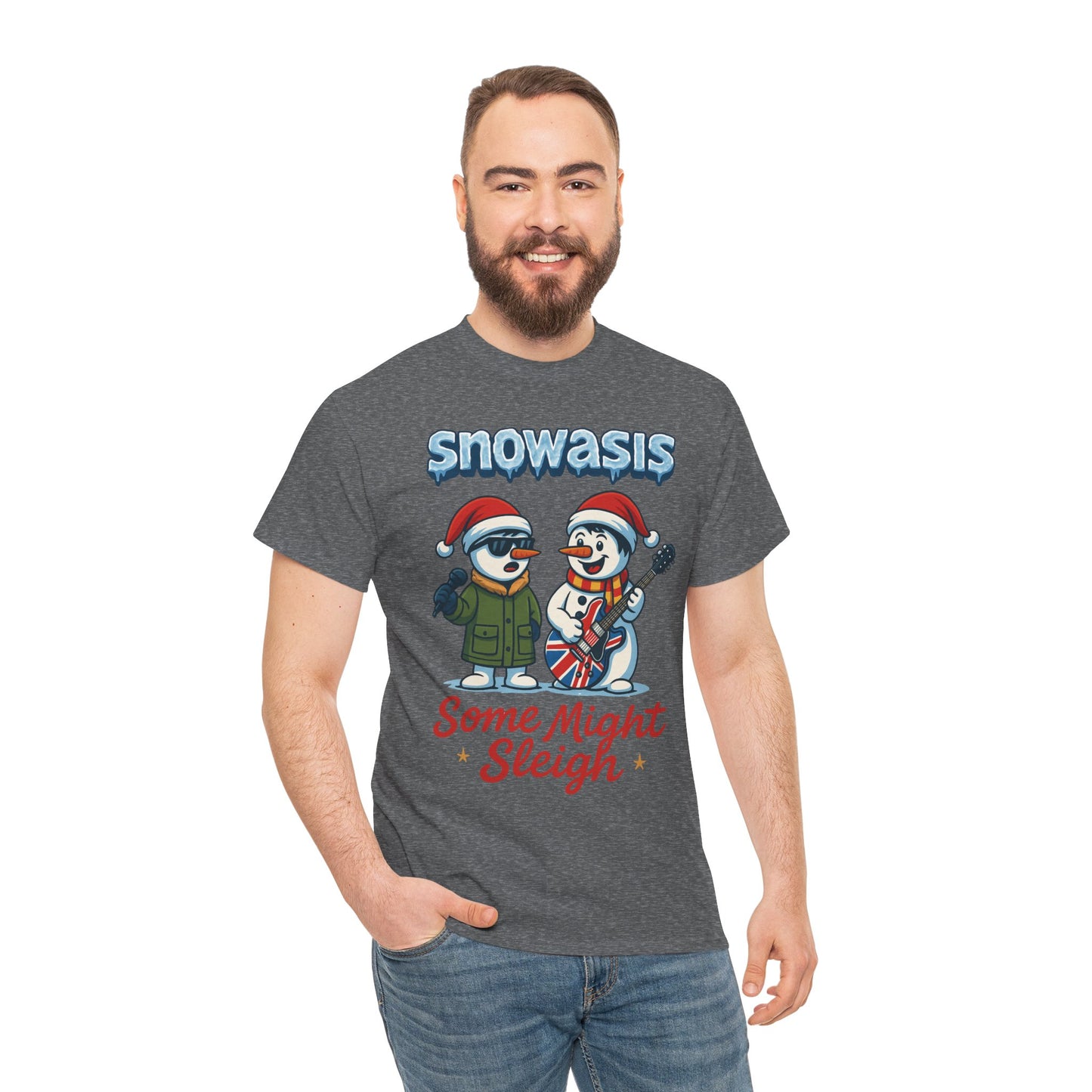 Funny Snowman Band Men's Christmas T-Shirt, Snowasis Some Might Sleigh Tee