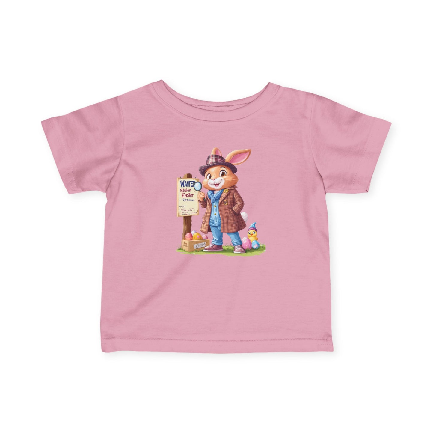 Detective Bunny Baby Tee - Cute Easter Egg Hunt Shirt for Infants 6-24 Months, Fun Spring Outfit with Mystery Bunny & Colorful Eggs