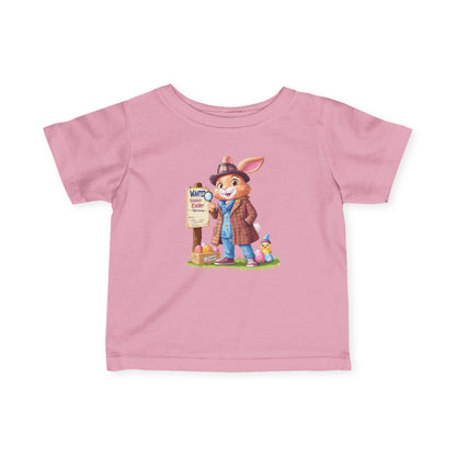 Detective Bunny Baby Tee - Cute Easter Egg Hunt Shirt for Infants 6-24 Months, Fun Spring Outfit with Mystery Bunny & Colorful Eggs
