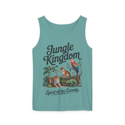 Jungle Kingdom Tank Top, Mens Garment-Dyed Sleeveless Shirt, Spirit of the Canopy Tee, Summer Outfit, Eco-Friendly Casual Wear