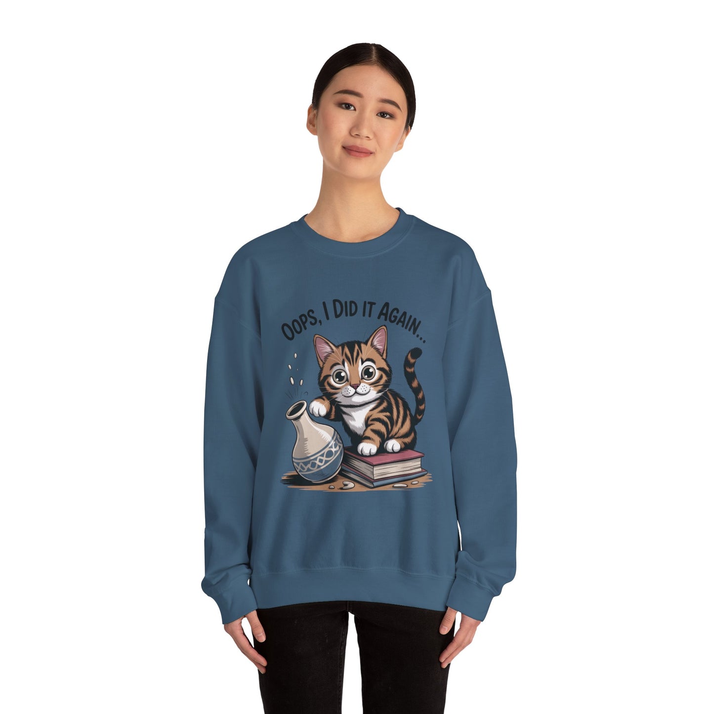 Cute Cat Oops! I Did It Again Sweatshirt, Funny Pet Lover Gift, Cozy Crewneck for Cat Moms, Purrfect for Birthdays, Casual Wear