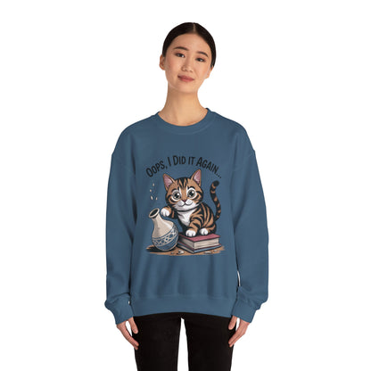 Cute Cat Oops! I Did It Again Sweatshirt, Funny Pet Lover Gift, Cozy Crewneck for Cat Moms, Purrfect for Birthdays, Casual Wear