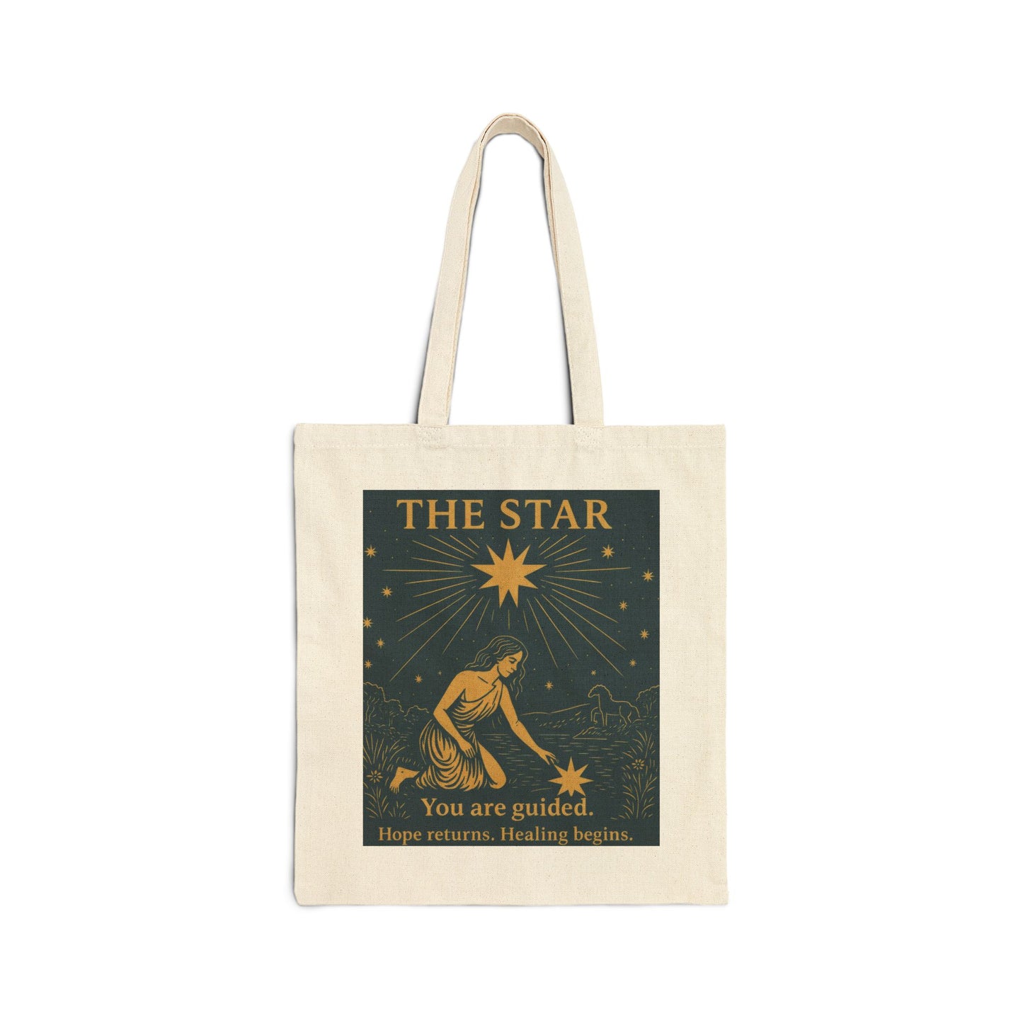 The Star Tarot Cotton Tote Bag, Hope & Healing Spiritual Gift, Mystical Moon Star Canvas, Tarot Bag, Astrological Gift, Spiritual Canvas Bag