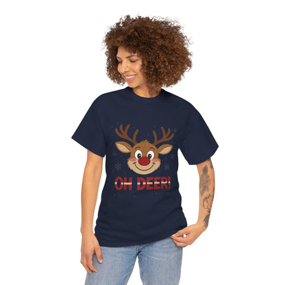 Women's Oh Deer Christmas T-Shirt, Cute Reindeer Holiday Graphic Tee, Women's Heavy Cotton Tee