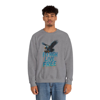 Mens Heavy Blend™ Crewneck Sweatshirt, Fly High Live Free Mens Eagle Graphic Sweatshirt