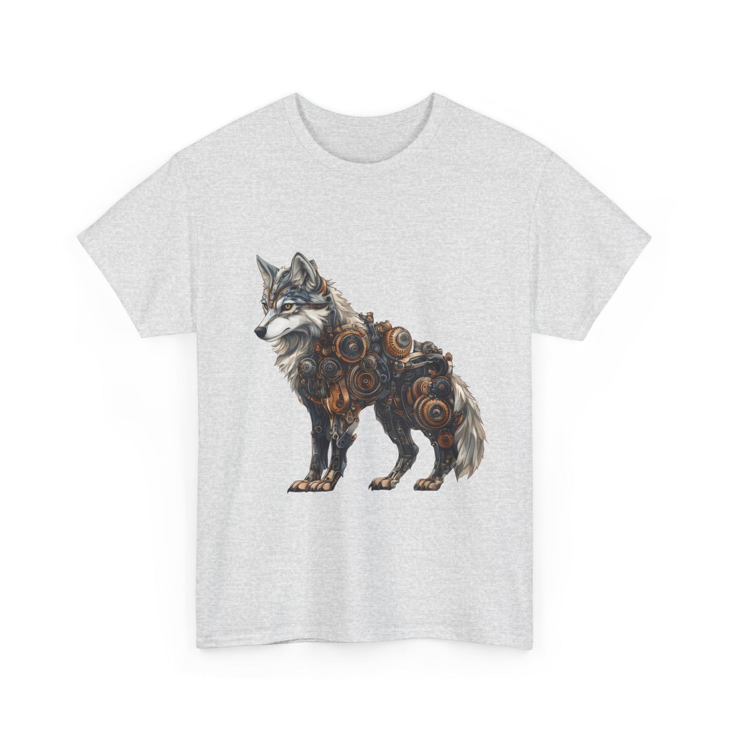 Steampunk Wolf Tee, Mechanical Wolf T-Shirt, Unisex Heavy Cotton Shirt, Graphic T-Shirt, Unique Design,Futuristic Animal Lover Gift Shirt