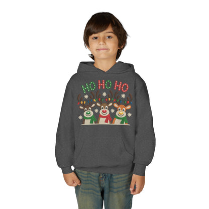 Ho Ho Ho Reindeer Hoodie for Girls, Cute Christmas Holiday Kids Pullover, Youth Hooded Sweatshirt