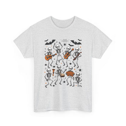 Dancing Skeleton Band Halloween T-Shirt for Women, Funny Spooky Music Tee, Cute Skeleton Party Shirt, Retro Halloween Top Gift Idea
