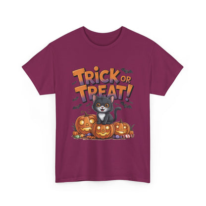 Cute Black Cat Trick or Treat Halloween T-Shirt for Women, Funny Pumpkin Cat Tee, Spooky Fall Shirt, Matching Family Halloween Shirts