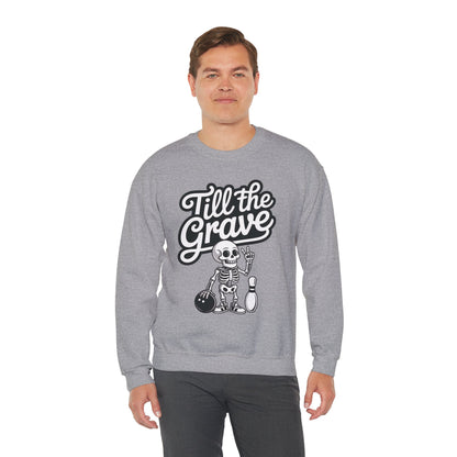 Funny Skeleton Bowling Mens Pullover, Halloween Apparel, Funny Skeleton Bowling Shirt, Casual Mens Crewneck, Cool Bowler Skull Crewneck