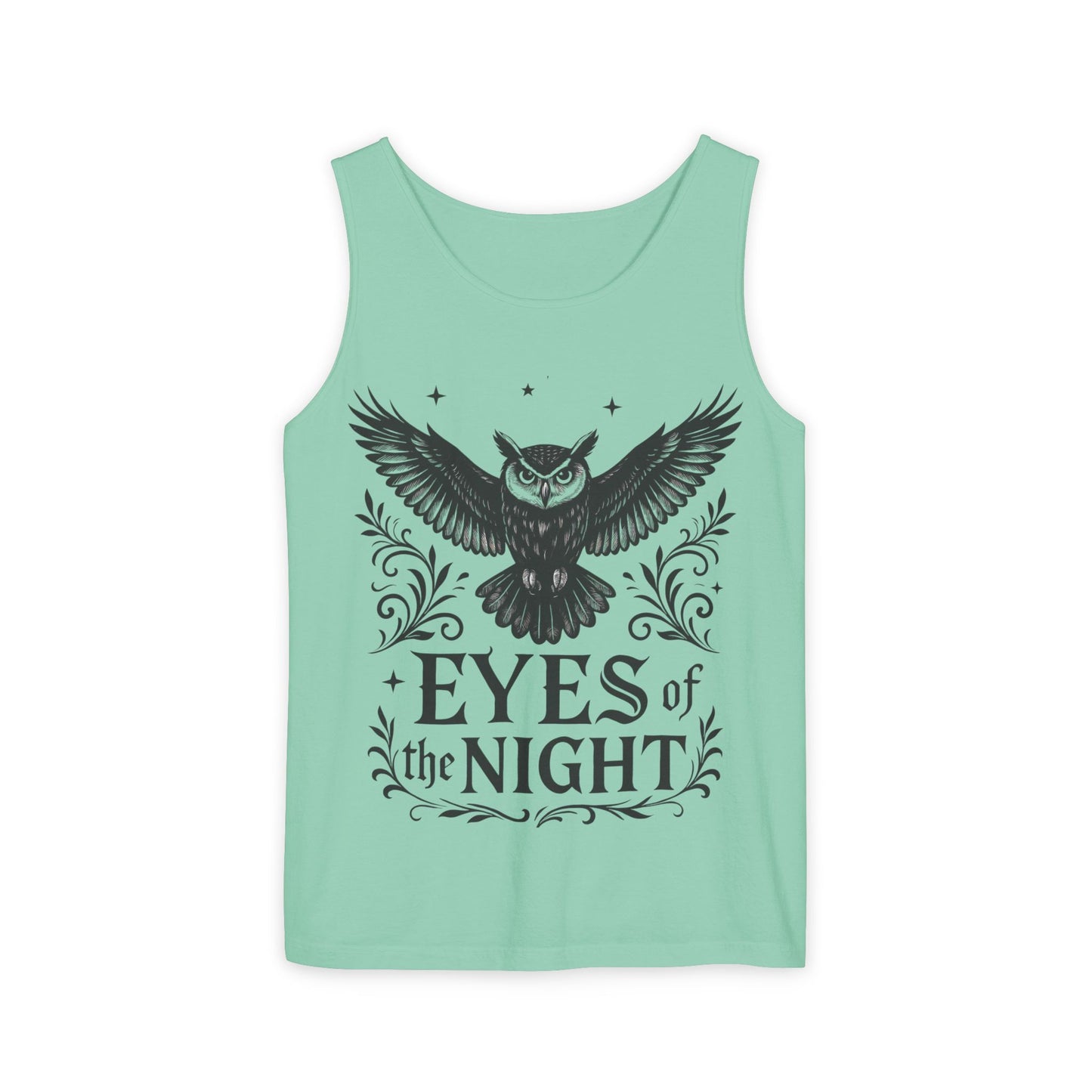 Eyes of the Night Owl Tank Top, Mens Summer Wear, Boho Aesthetic, Festival Outfit, Nature Lover Gift, Halloween Apparel