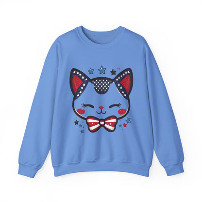 Cute Patriotic Cat Graphic Sweatshirt, Cozy Women's Crewneck, Cat Lover Gift, Fourth of July, Perfect for Holidays and Celebrations