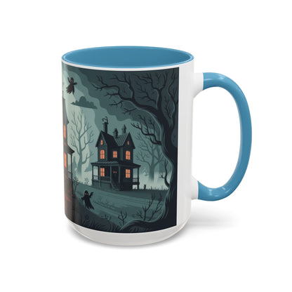 Haunted Mansion Mug, Ghostly Gothic Forest Coffee Cup, Spooky Haunted House Halloween Gift for Horror Lovers, Accent Coffee Mug (11, 15oz)