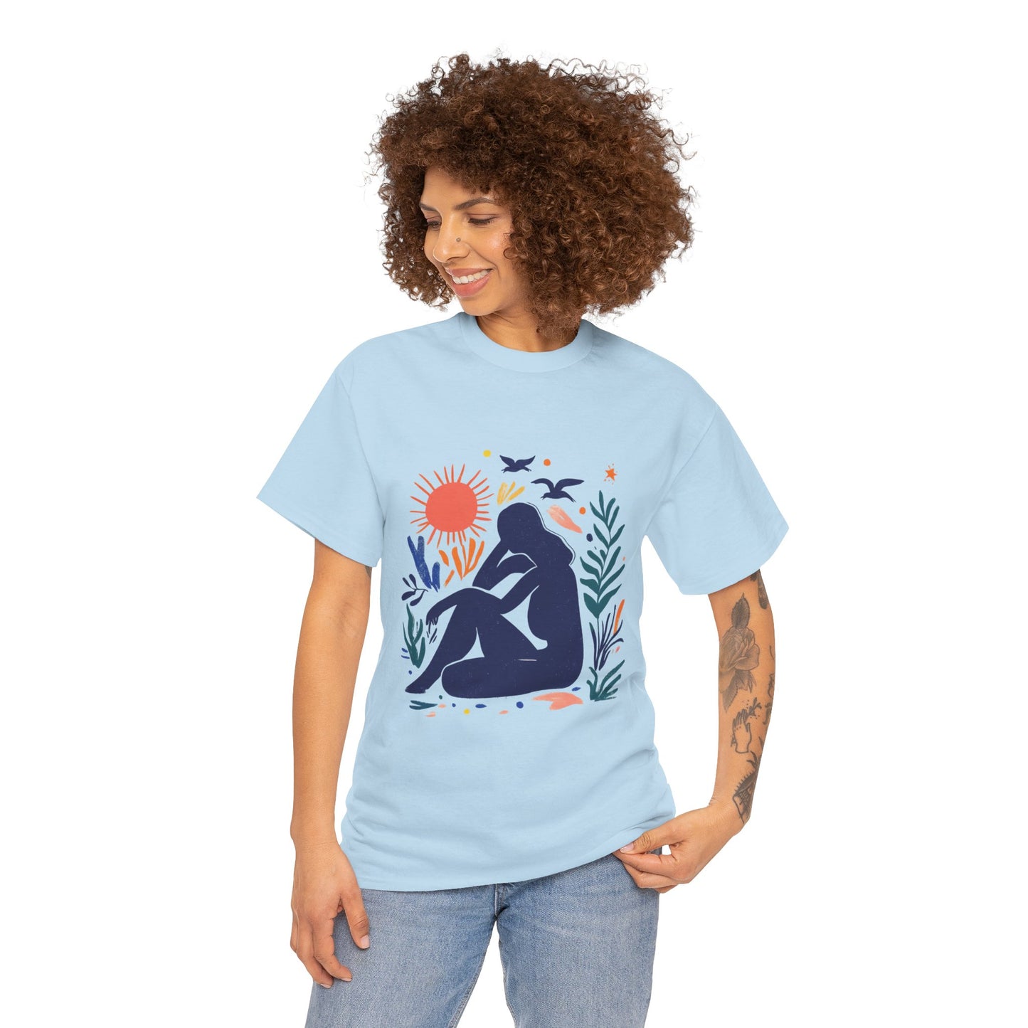 Boho Chic Unisex T-Shirt, Minimal Abstract Woman T-Shirt, Tee for Nature Lovers, Sun and Nature Print, Artistic Silhouette Tee